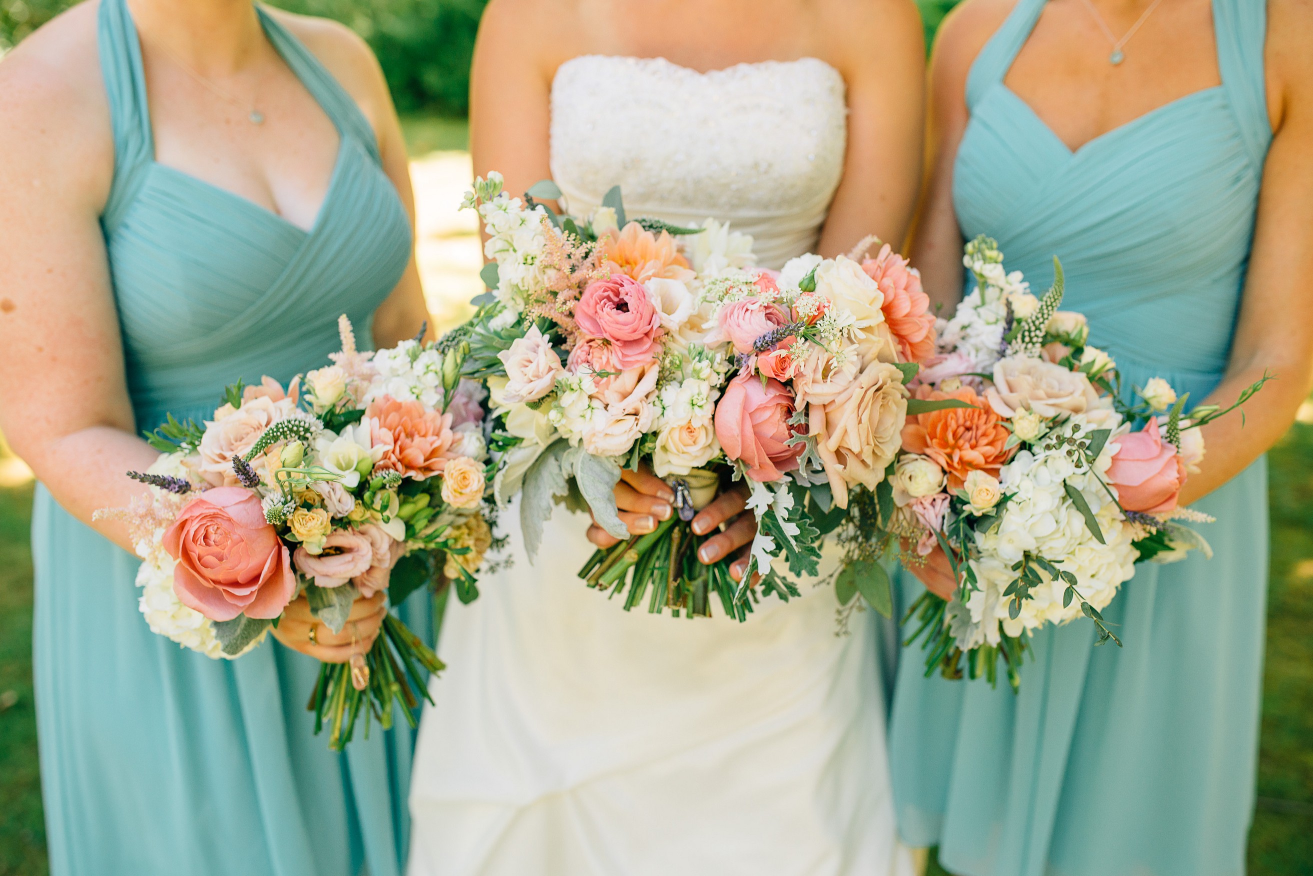 Peach and turquoise bridesmaid on sale dresses